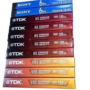 Lot of 10 Sony TDK VHS T-120 Blank Tapes New Sealed Premium Superior Quality HS
